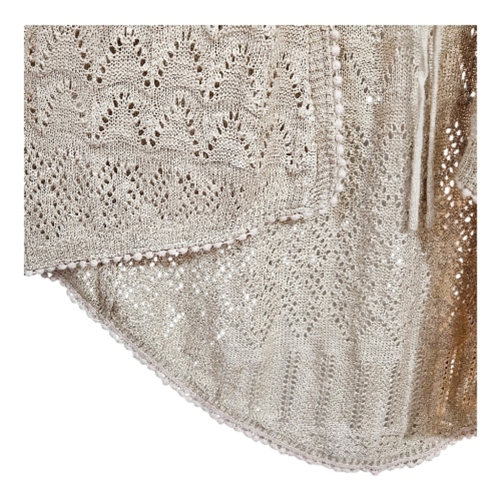 Almost Famous Long Crochet Open Front Asymmetrical Hem Knit Cardigan Kimono Med - Picture 3 of 6